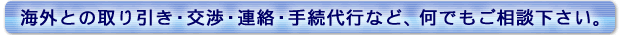 海外との取り引き・交渉・連絡・手続代行など　何でもご相談下さい